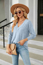 V-Neck Long Sleeve T-Shirt - Ladyez
