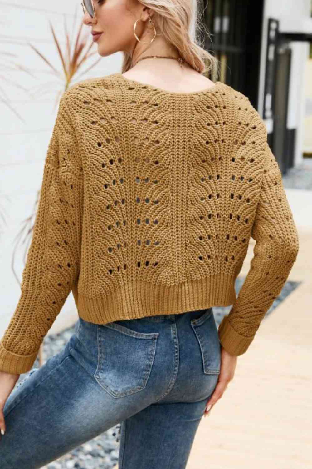 Open Front Cuffed Cropped Cardigan - Ladyez
