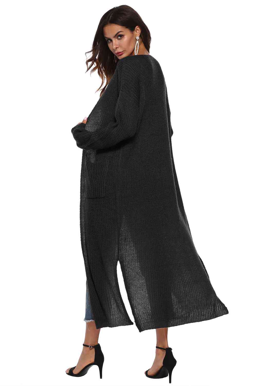 Long Sleeve Open Front Buttoned Cardigan - Ladyez