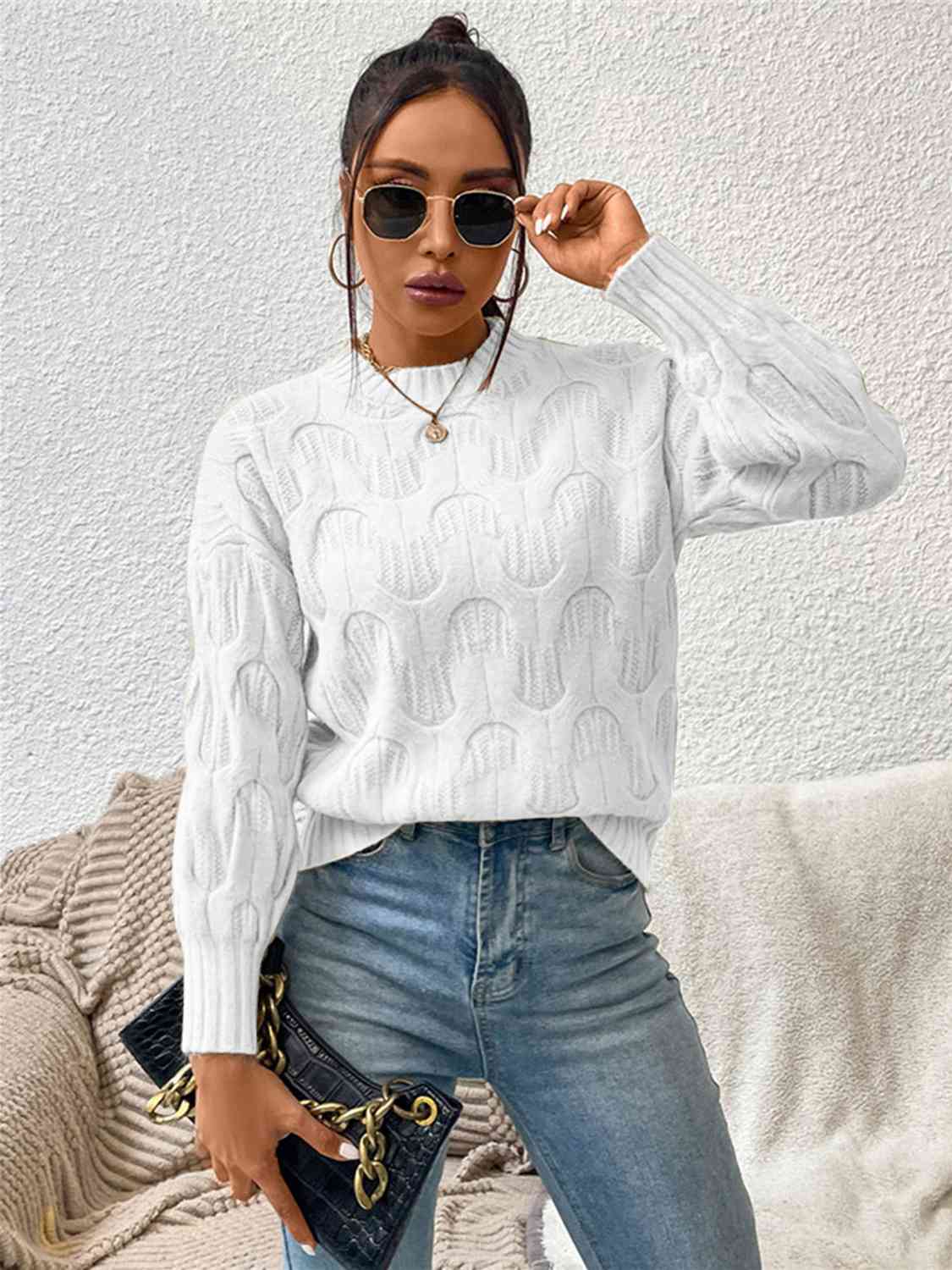 Round Neck Long Sleeve Sweater - Ladyez