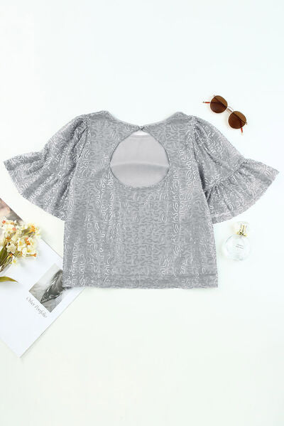 Sequin Cutout Round Neck Blouse - Ladyez