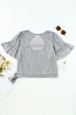 Sequin Cutout Round Neck Blouse - Ladyez