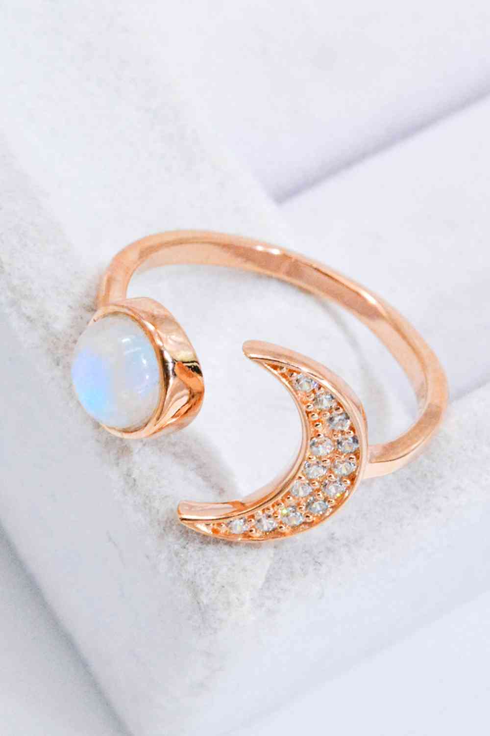 Natural Moonstone and Zircon Sun & Moon Open Ring - Ladyez