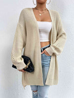 Open Front Dropped Shoulder Slit Cardigan - Ladyez