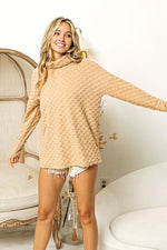 BiBi Checkered Round Neck Thumbhole Long Sleeve Top - Ladyez