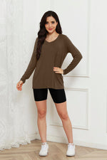 Basic Bae Full Size V-Neck Long Sleeve Top - Ladyez
