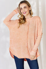 Zenana Oversized Washed Waffle Long Sleeve Top - Ladyez
