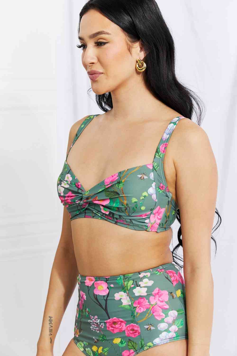 Marina West Swim Take A Dip Twist High-Rise Bikini in Sage - Ladyez