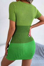Color Block Cutout Short Sleeve Sweater Dress - Ladyez