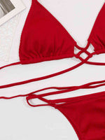 Halter Neck Crisscross Ribbed Bikini Set - Ladyez