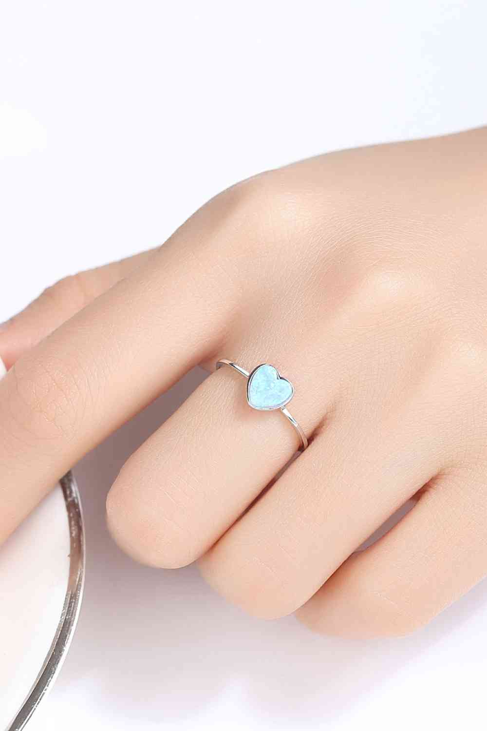 Opal Heart 925 Sterling Silver Ring - Ladyez