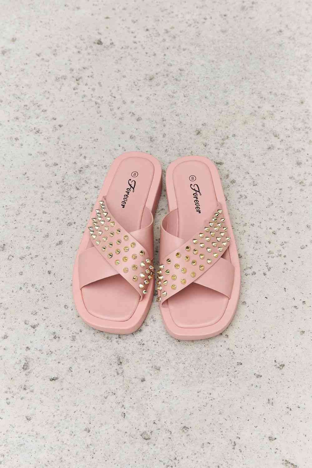 Forever Link Studded Cross Strap Sandals in Blush - Ladyez