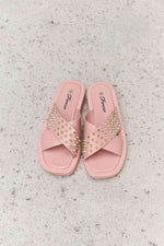 Forever Link Studded Cross Strap Sandals in Blush - Ladyez