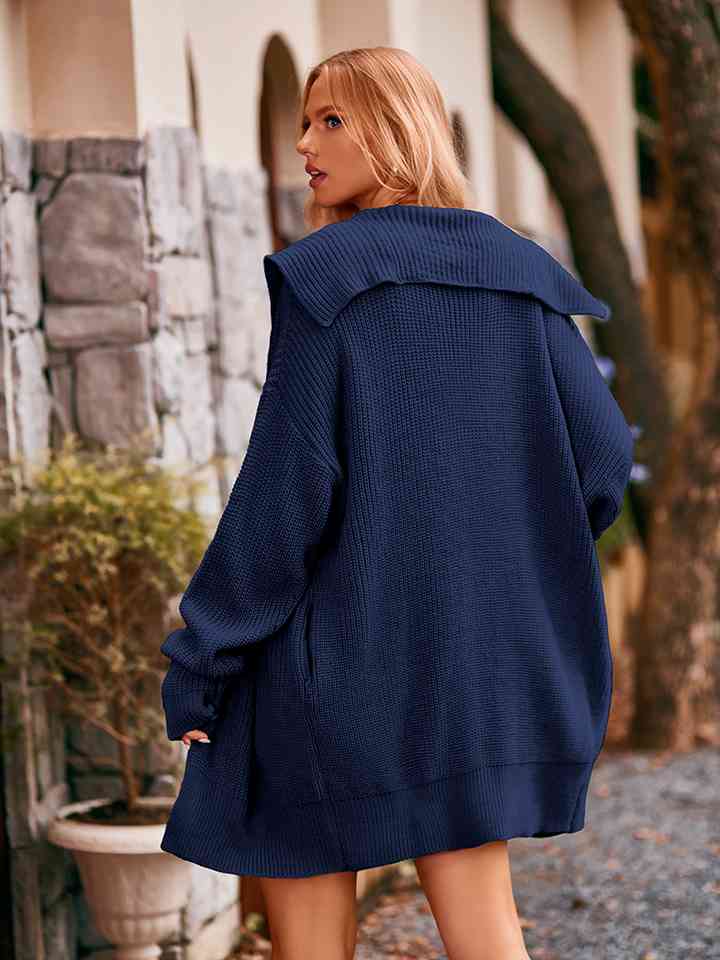 Dropped Shoulder Long Sleeve Cardigan - Ladyez