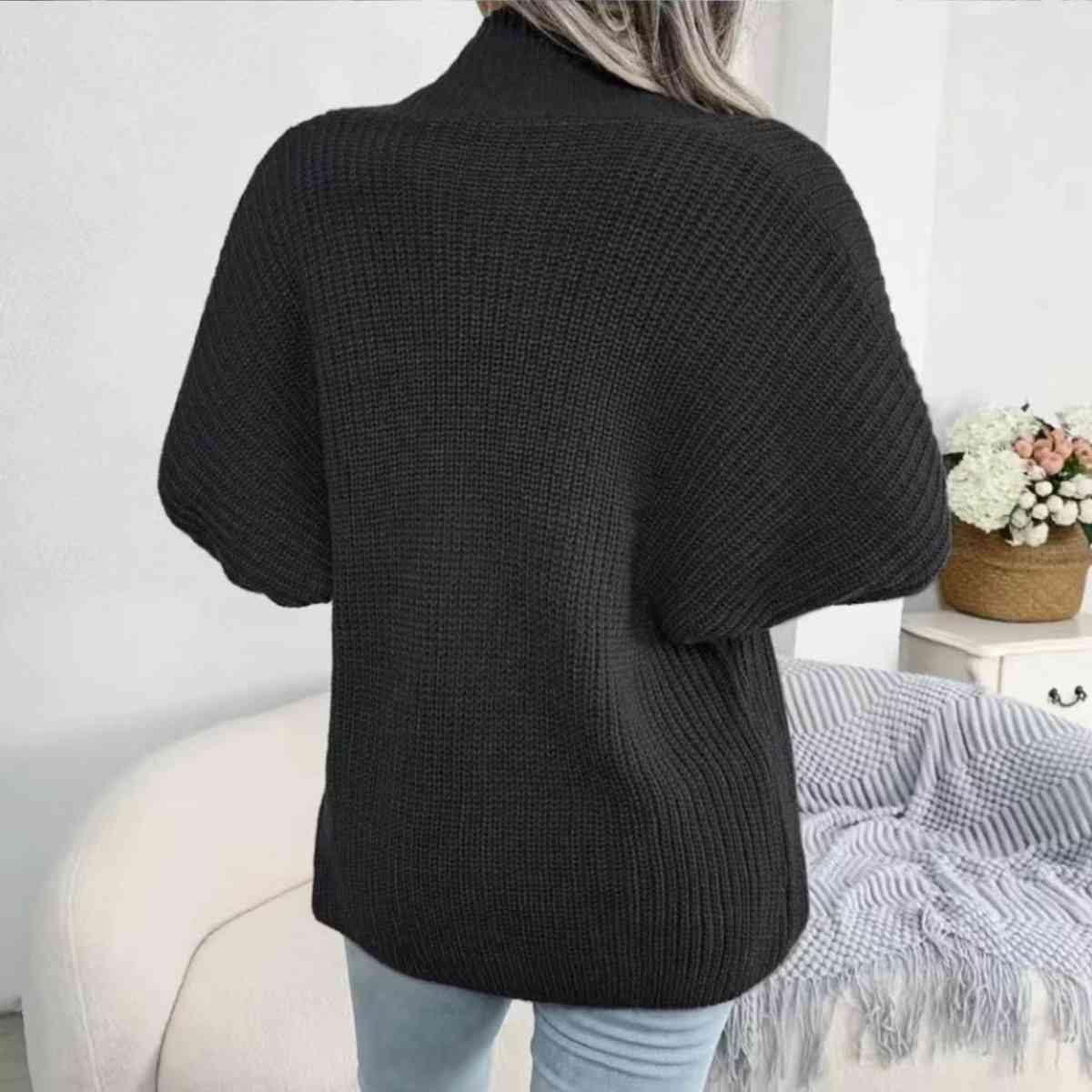 Open Front Lantern Sleeve Cardigan - Ladyez