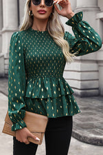 Smocked Flounce Sleeve Layered Blouse - Ladyez