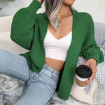 Open Front Lantern Sleeve Cardigan - Ladyez