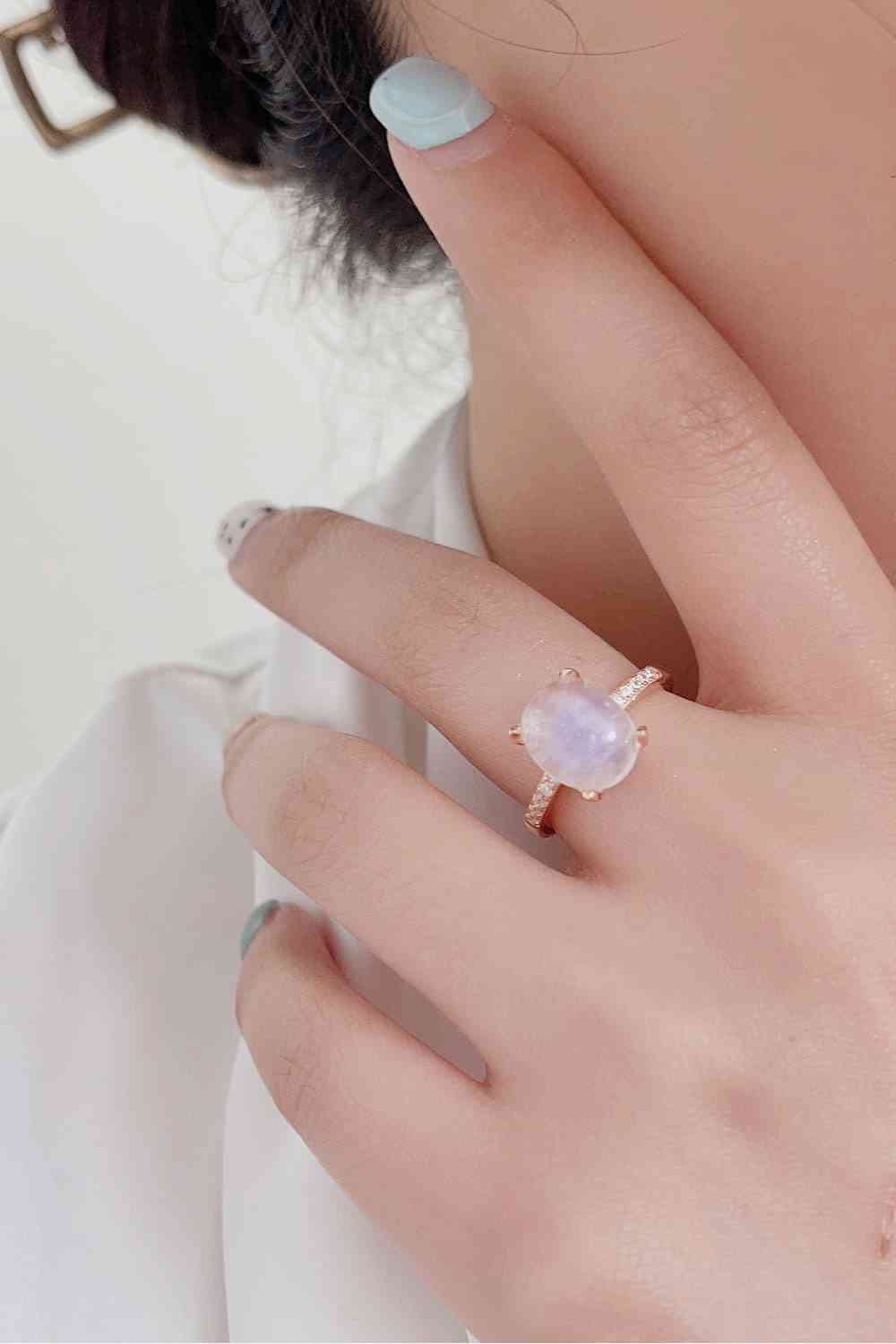 High Quality Natural Moonstone 925 Sterling Silver Side Stone Ring - Ladyez