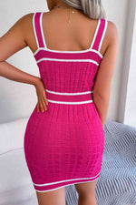 Contrast Trim Decorative Button Sleeveless Knit Dress - Ladyez