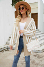 Woven Right Two-Tone Open Front Fuzzy Longline Cardigan - Ladyez