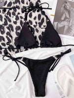 Textured Halter Neck Tie Side Bikini Set - Ladyez