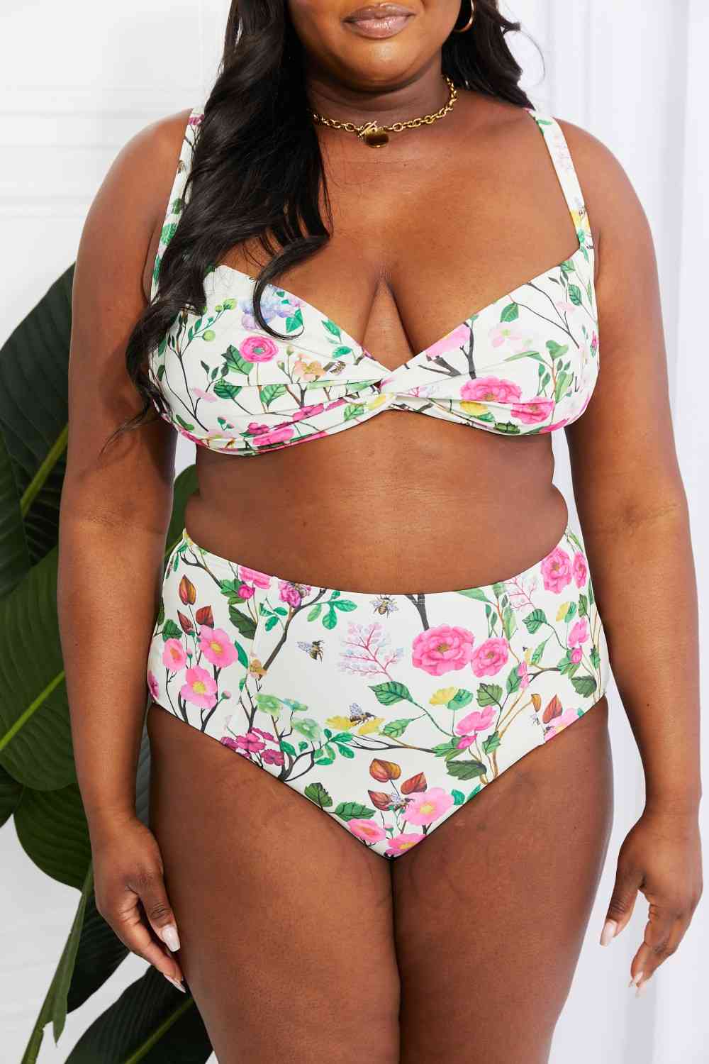 Marina West Swim Take A Dip Twist High-Rise Bikini in Cream - Ladyez