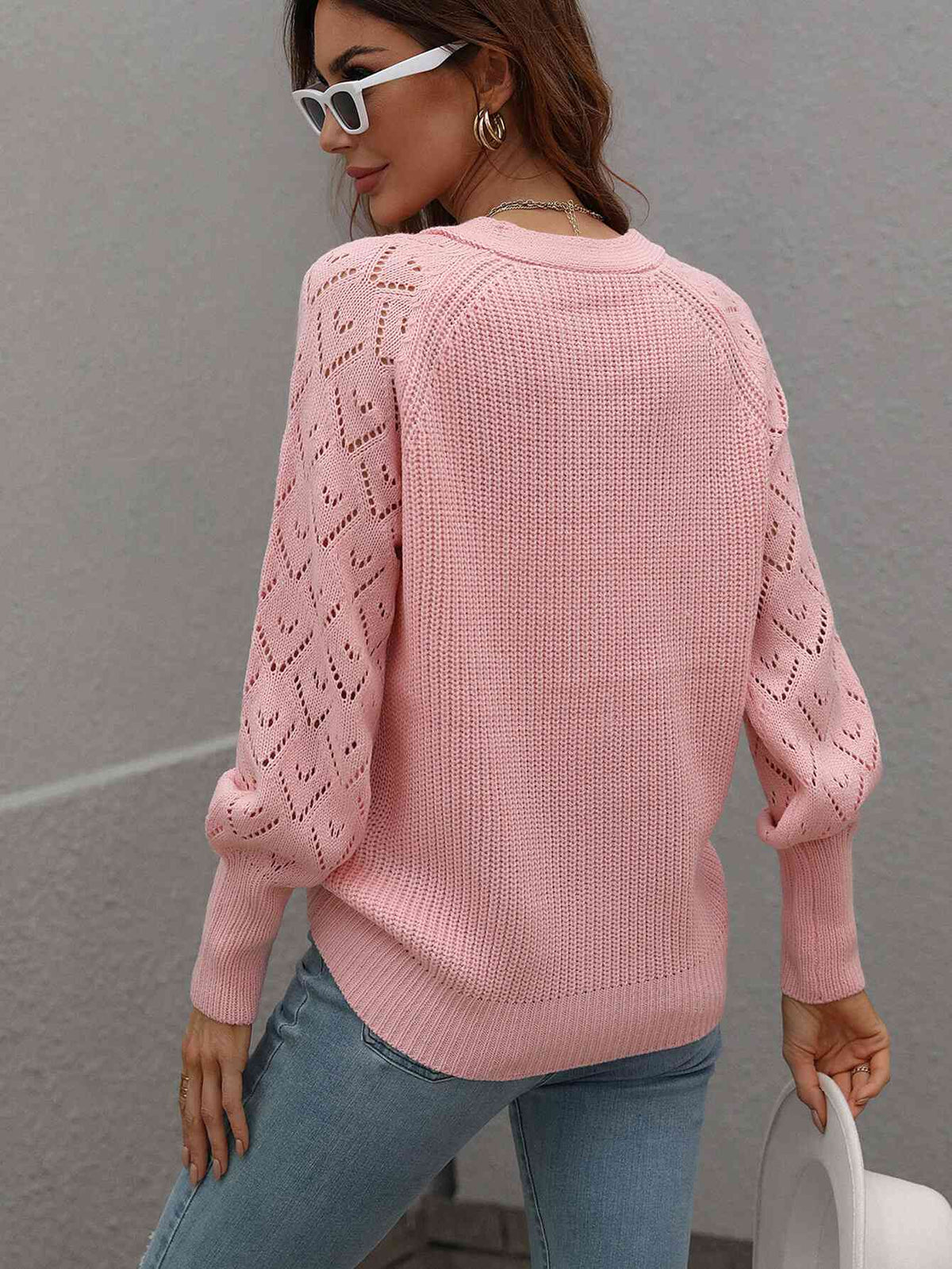 Double Take Rib-Knit Plunge Raglan Sleeve Cardigan - Ladyez