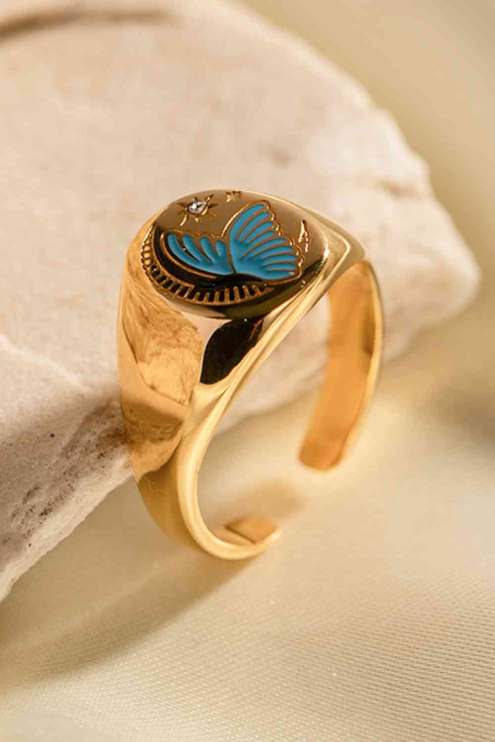 Butterfly Pattern Stainless Steel Open Ring - Ladyez