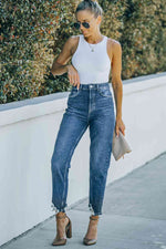 Ripped Ankle Straight Jeans with Pockets - Ladyez