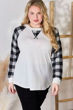 Hailey & Co Full Size Plaid Raglan Sleeve Round Neck Blouse - Ladyez