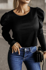 Round Neck Long Sleeve Blouse - Ladyez