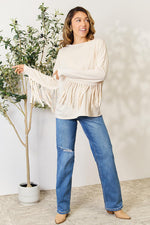 Celeste Full Size Fringe Detail Long Sleeve Blouse - Ladyez