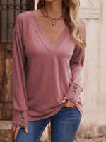 V-Neck Long Sleeve Top - Ladyez