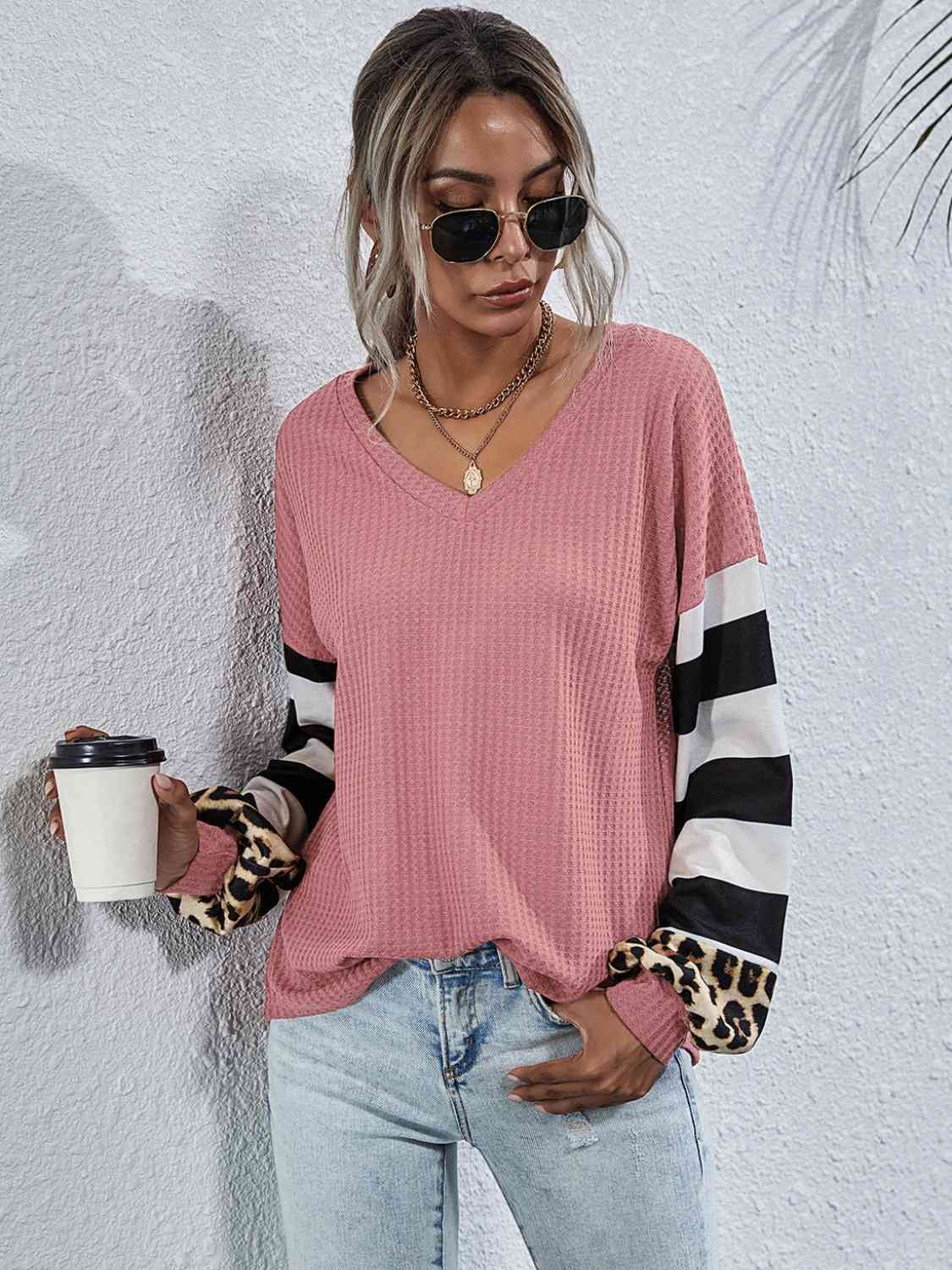 Leopard Striped Waffle-Knit Top - Ladyez