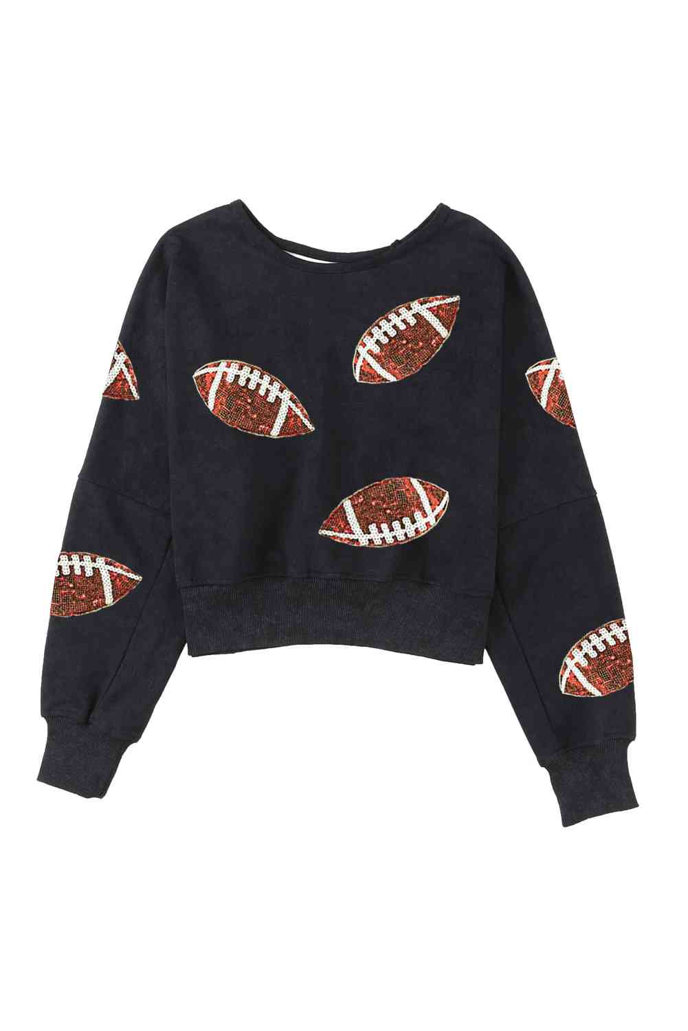 Sequin Football Patch Open Back Sweatshirt - Ladyez