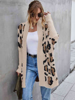 Leopard Pattern Fuzzy Cardigan - Ladyez