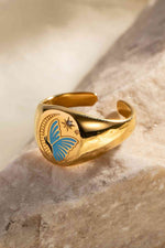 Butterfly Pattern Stainless Steel Open Ring - Ladyez