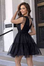 V-Neck Shoulder Detail Mesh Dress - Ladyez