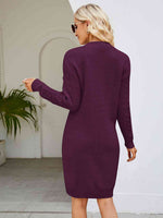 Cable-Knit V-Neck Mini Sweater Dress - Ladyez