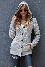 Cable-Knit Fleece Lining Button-Up Hooded Cardigan - Ladyez