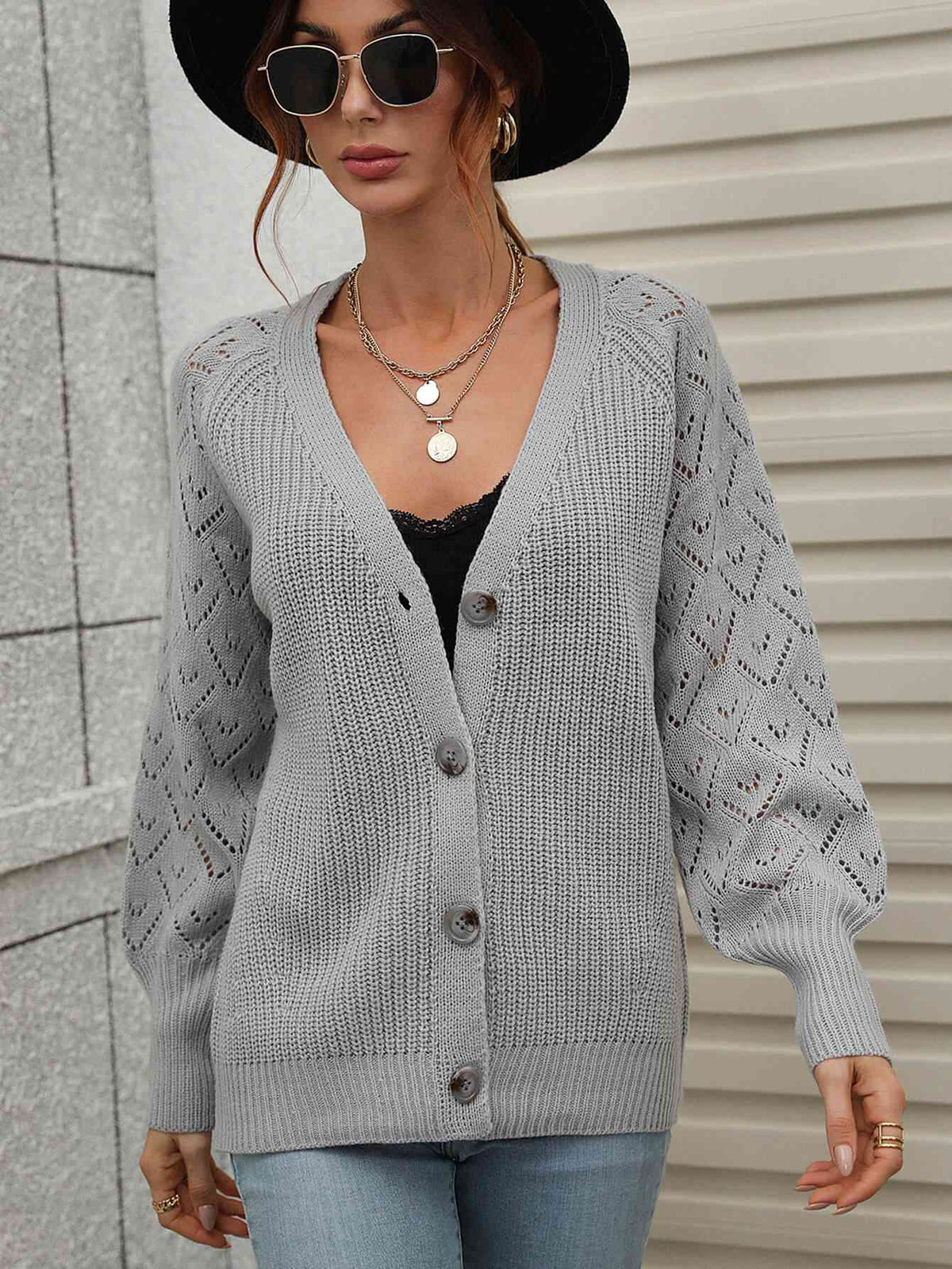 Double Take Rib-Knit Plunge Raglan Sleeve Cardigan - Ladyez