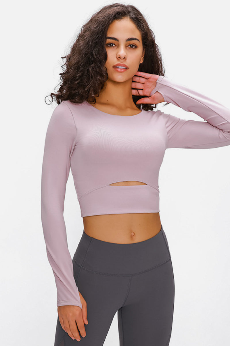 Long Sleeve Cropped Top With Sports Strap - Ladyez