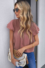 Polka Dot Smocked Flutter Sleeve Blouse - Ladyez