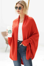Double Take Dolman Sleeve Open Front Ribbed Trim Longline Cardigan - Ladyez