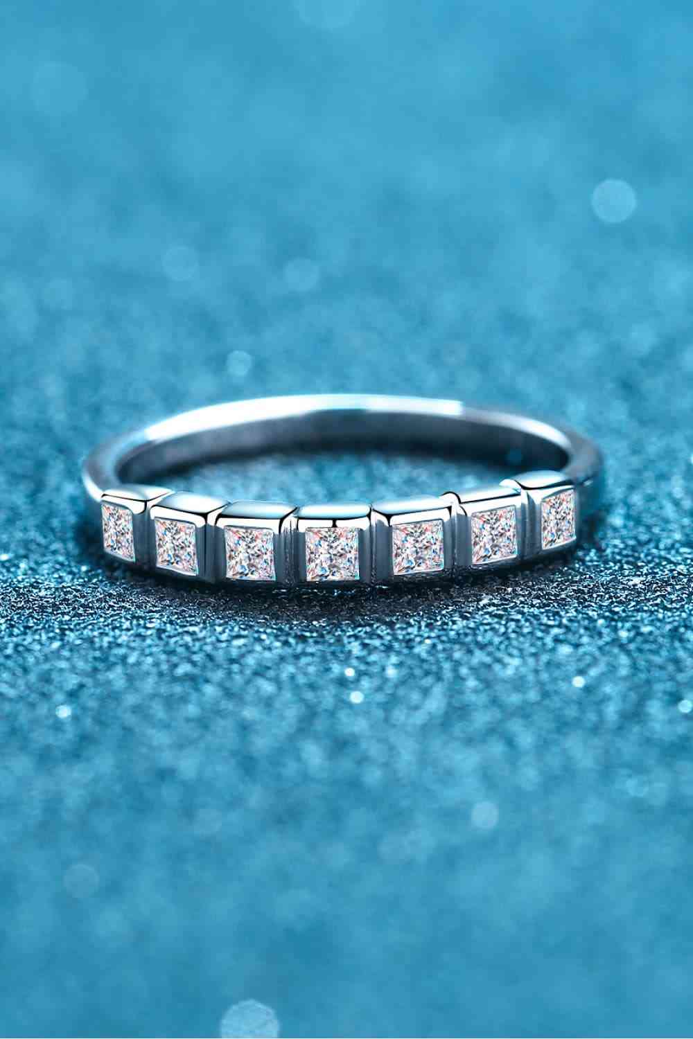 Moissanite Rhodium-Plated Half-Eternity Ring - Ladyez