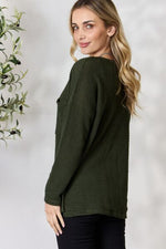 BiBi Notched Popcorn Waffle Long Sleeve Top - Ladyez