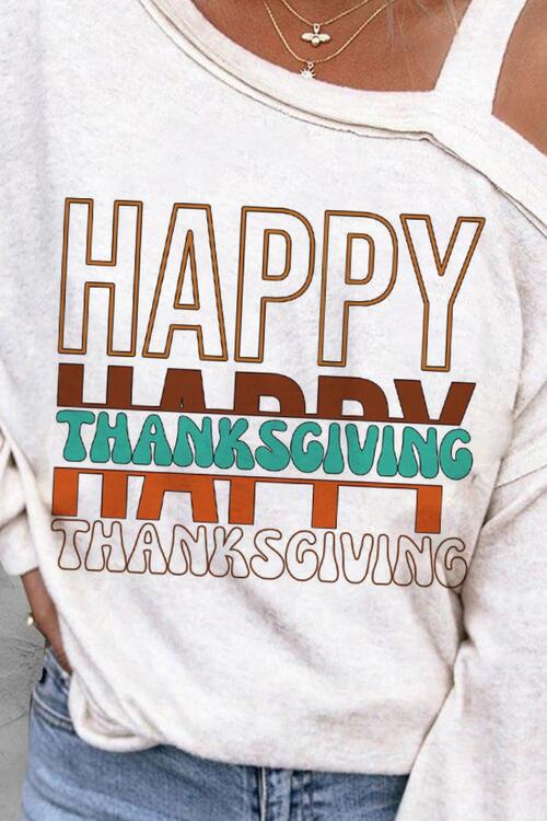 Letter Graphic Asymmetrical Neck Long Sleeve Top - Ladyez