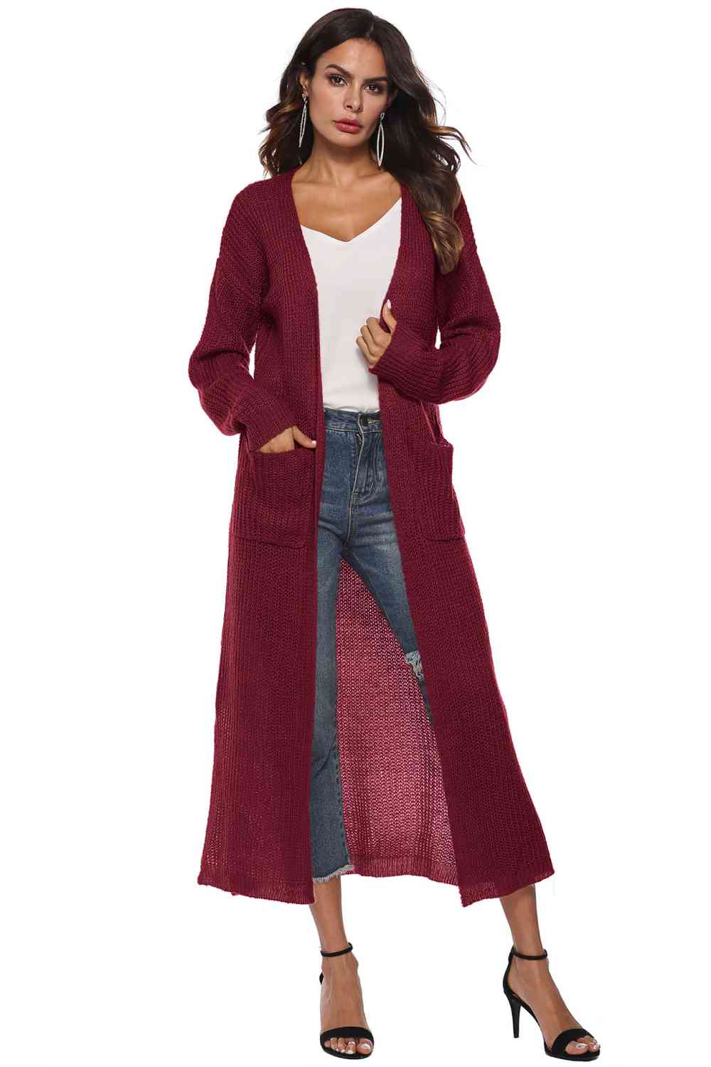 Long Sleeve Open Front Buttoned Cardigan - Ladyez