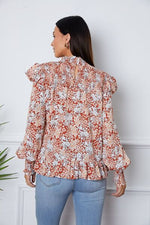 Floral Smocked Lantern Sleeve Ruffled Blouse - Ladyez