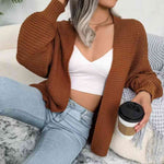 Open Front Lantern Sleeve Cardigan - Ladyez